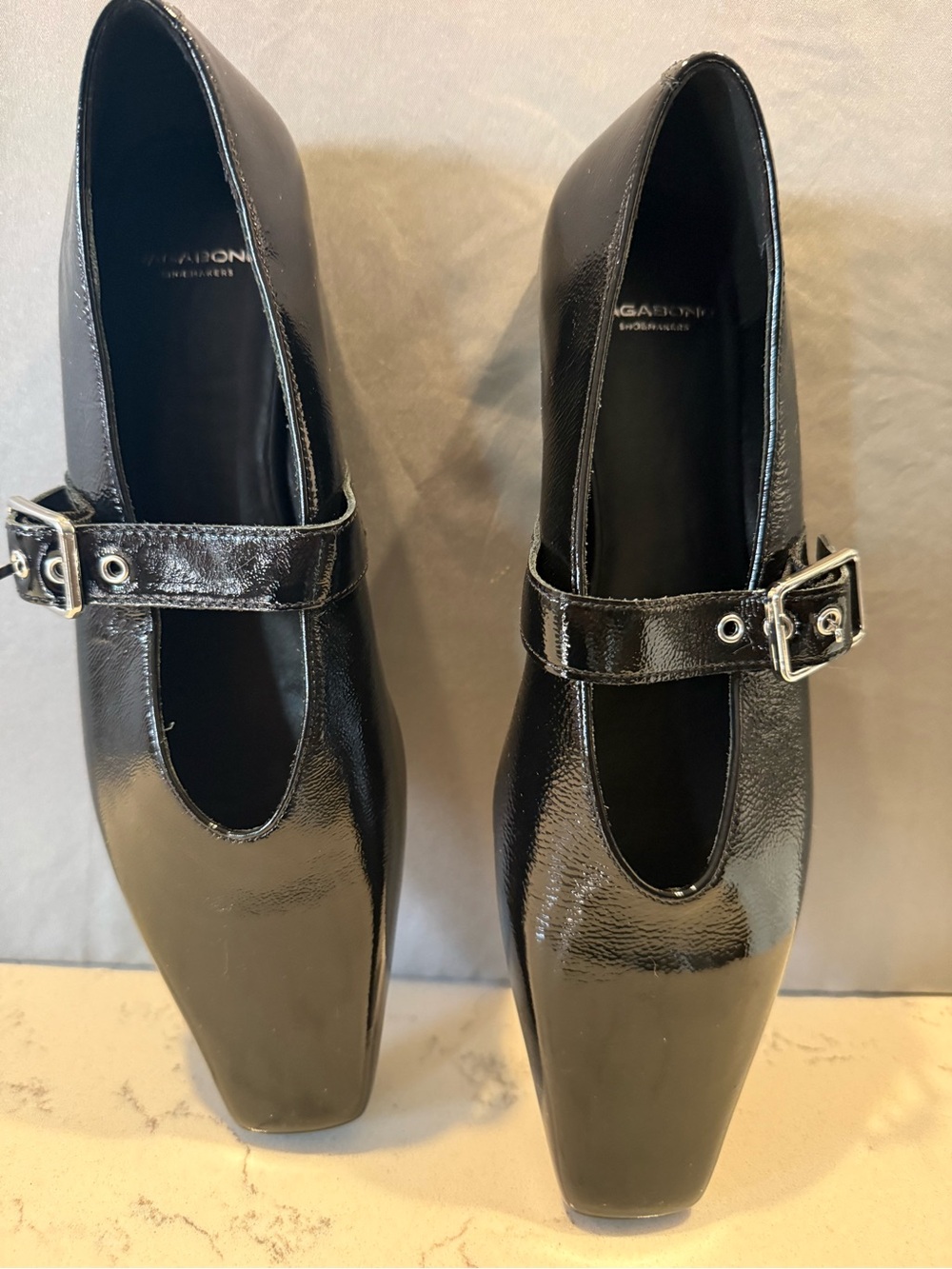 Vagabond Black Patent Square-Toe Mary Jane Loafers